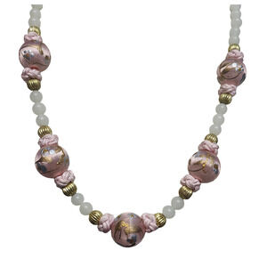 Vtg Hand Painted Spun Silk Glass Knot Necklace